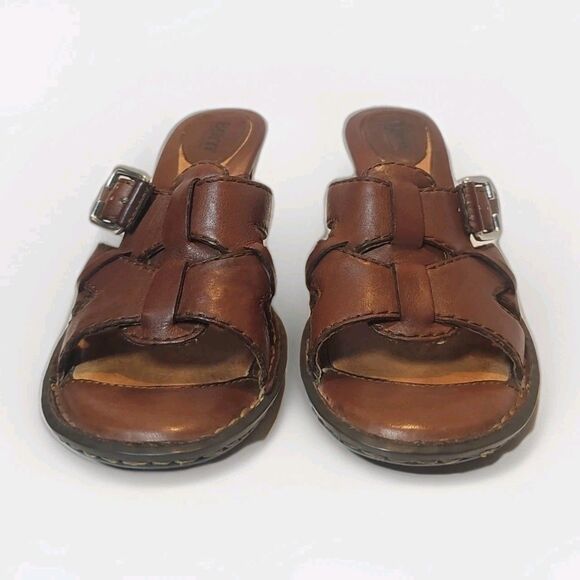 Born Slides Brown Leather Women Shoes Size 8 Medium - Picture 2 of 13